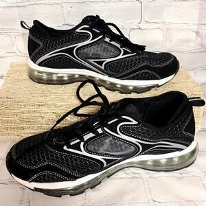 Cheeks Air Trac Trainer Womens Sz 9 Black Silver Sneakers Streetwear Athleisure